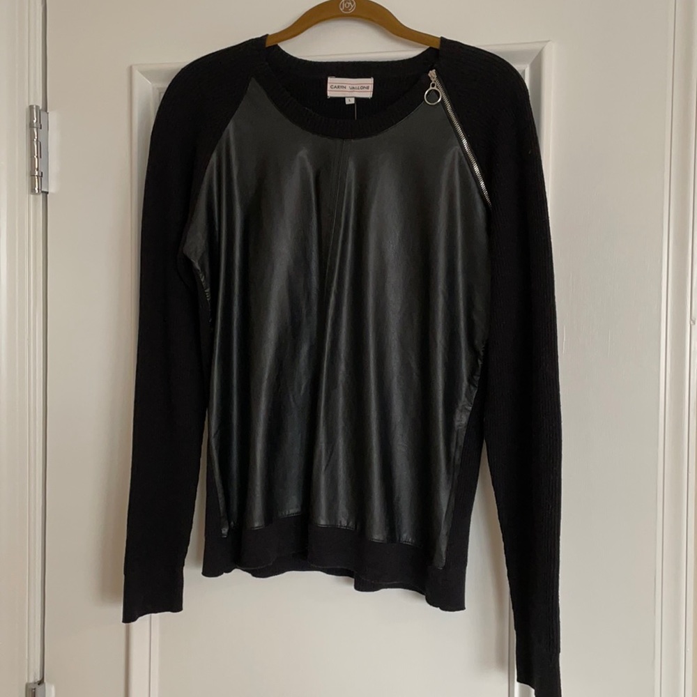 Black Sweater w/Vegan Leather